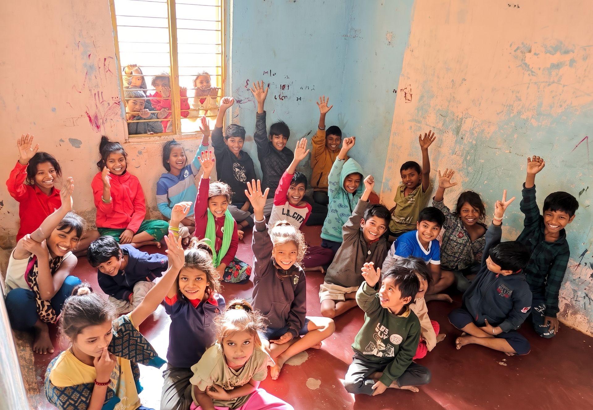 Children moving from the field into a classroom learning session